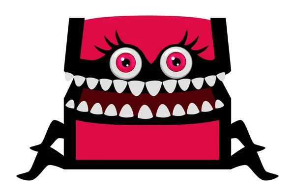 Monster Treasure Chest Para Halloween Peito Com Dentes Monstruosos Olhos — Vetor de Stock
