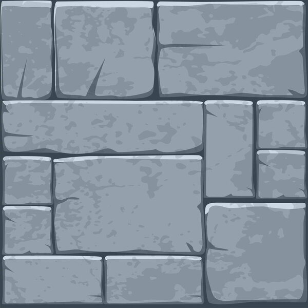 Cartoon stone pavement seamless pattern, brick wall texture, cracked rock paver. Blocks background, ancient old mosaic, walkway illustration. Stone pavement design