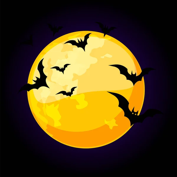 Lua Cheia Morcegos Para Cartão Saudação Ilustração Halloween —  Vetores de Stock
