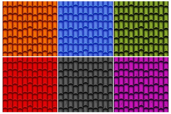 Set Seamless Old Ceramic Roof Tiles Vector Seamless Textures — Stock Vector