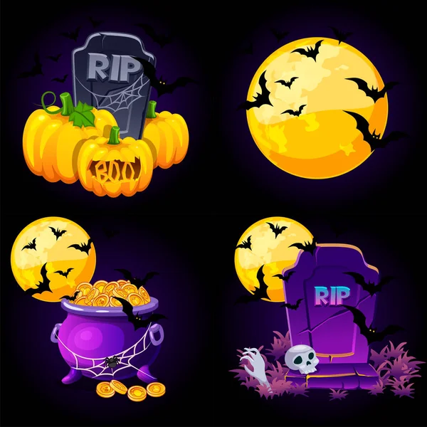 Illustrations Halloween Pour Carte Vœux Halloween Milieux Avec Des Symboles — Image vectorielle