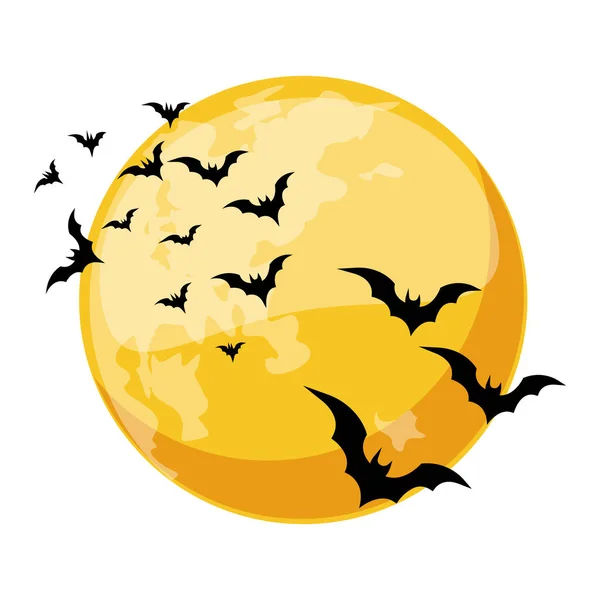 Cartoon Orange Nuit Lune Chauves Souris Affiche Halloween Carte Vœux — Image vectorielle