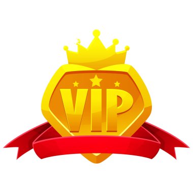 Oyun UI VIP mahkum Altın Elmas kırmızı kurdeleli. Vektör Tasarımı.