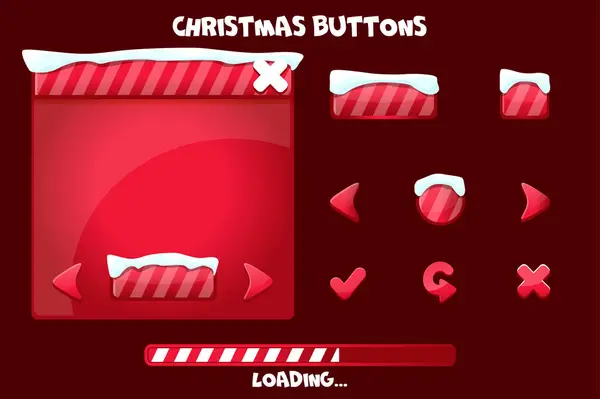 Cartoon Set Spel Knoppen Voor Kerstmis Het Rood Game User — Stockvector