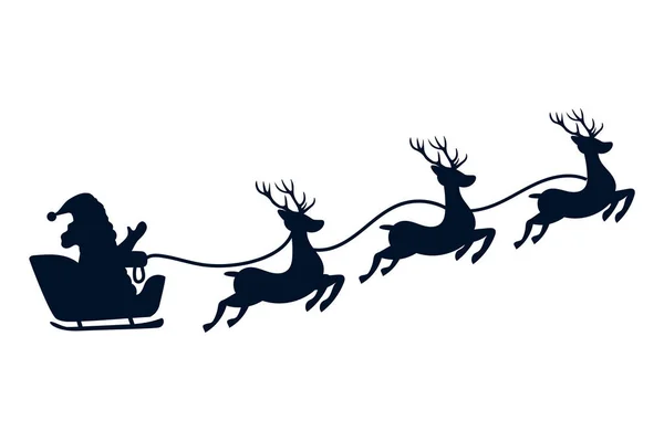 サンタクロースのシルエット 眠りと鹿で クリスマスデー — ストックベクタ