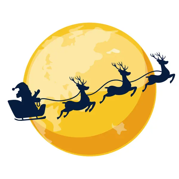 Cartoon Orange Night Moon Silhouette Santa Claus Sleigh Christmas Day — Stock Vector