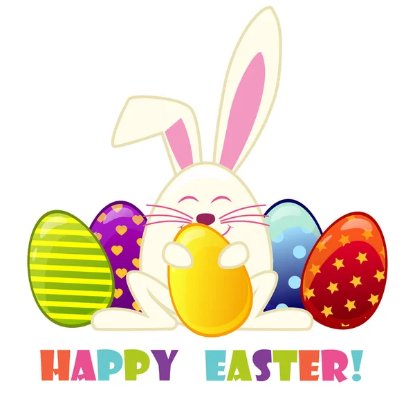 Easter Rabbit Eggs Vector Illustration Cute Little Bunny Holding Easter — Stock Vector