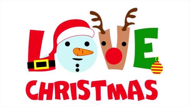 Love Christma Met Kerstman Hoed Hert Sneeuwpop — Stockvideo