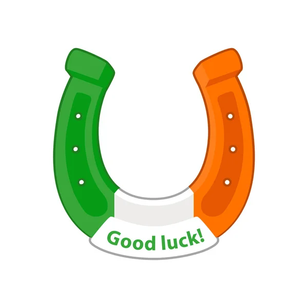 Cartoon Irish Horseshoe Good Luck Cartoon Sticker Contour Decoration Greeting — Stock Vector