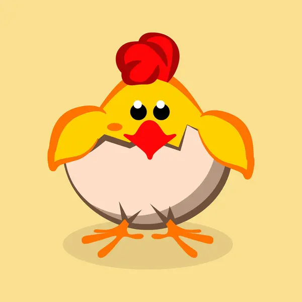 Kycklingungen Kikar Det Knäckta Ägget Vektor Illustration Isolerad Orange Bakgrund — Stock vektor