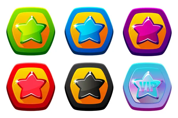 Star Badge Distintivi Vettoriali Con Stelle Giochi Diversi Colori — Vettoriale Stock