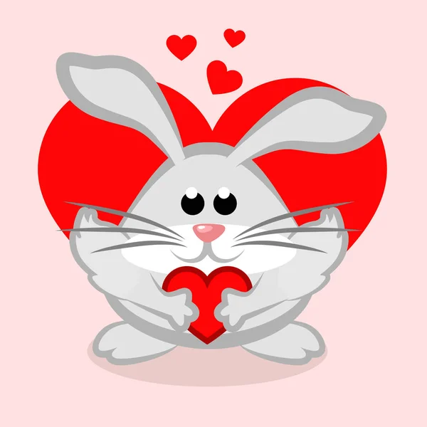 Roztomilý Králík Srdcem Velikonoce Karikatury Nebo Valentýnský Zajíček Vektoru — Stockový vektor