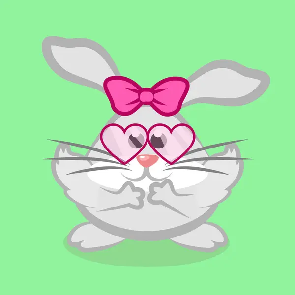 Cute Rabbit Girl Bow Glasses Easter Cartoon Bunny — Stock Vector