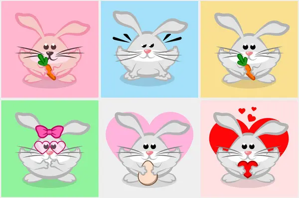 Set Cartoon Rabbits Bunnies — Stock Vector