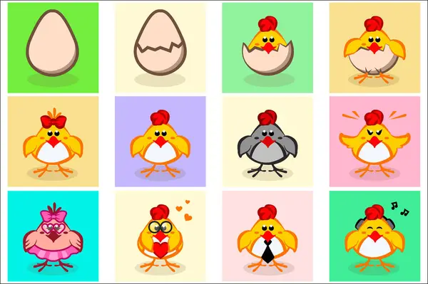 Vector Set Easter Chicks Egg — Stock Vector