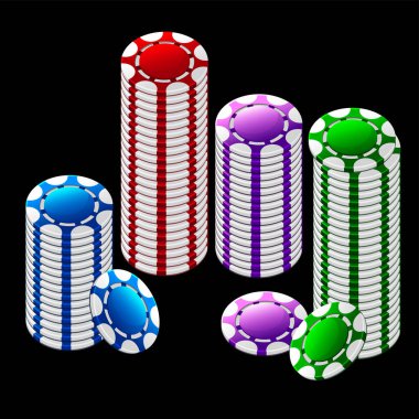 Kumarhane fişleri vektör boyalı. Kumarhane veya slot oyunu simgeleri