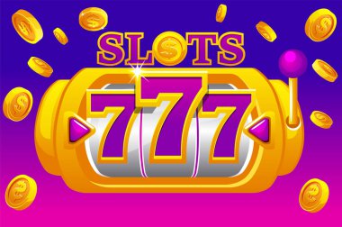 Slot makinesi 777, patlayan paralarla. Kumarhane oyunu afişi.
