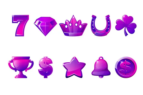 Purple Violet Slot Machine Symbol Collection Casino Icons — Stock Vector