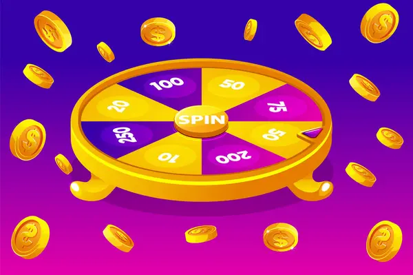 カジノのためのフォーチュンベクターの車輪 爆発コインのバックグラウンド — ストックベクタ
