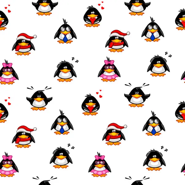 Nahtloses Muster Mit Den Pinguinen Vektor Zeichentrickmuster — Stockvektor