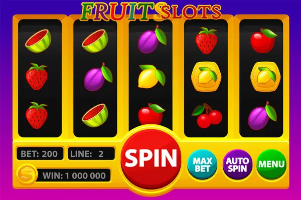 Machine Sous Avec Fruit Casino Jeu Actif Jeux Icônes Boutons — Image vectorielle