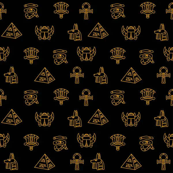 Seamless Pattern Egypt Icons Black Background — Stock Vector