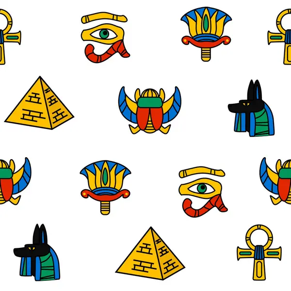 Seamless Pattern Egypt Icons Culture Ancient Elements — Stock Vector