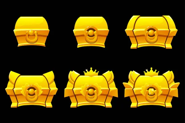 Die Geheimnisvolle Goldene Truhe Level Symbole Für Die Benutzeroberfläche Spiel — Stockvektor