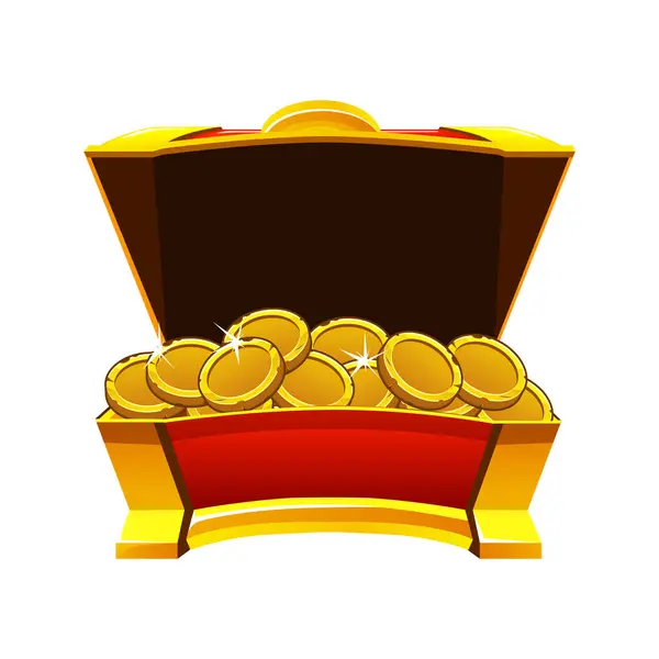 Otevřete Truhlu Mincemi Hra Úspěch Dárek Starožitný Kufr Vítěz Bonus — Stockový vektor