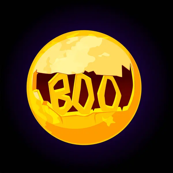 Luna Piena Boo Testo Biglietto Auguri Illustrazione Halloween — Vettoriale Stock