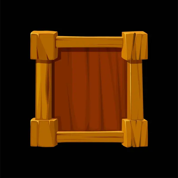 Wooden Game Frame Border Brown Plank Panel Game Interface Design — Stockvektor