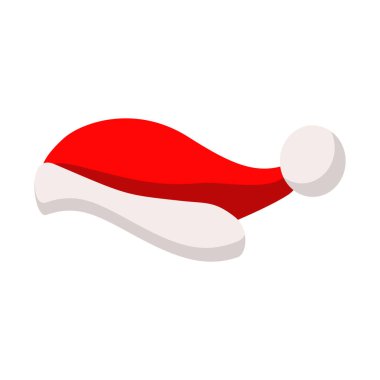 Noel Baba çizgi filmi kırmızı şapka düz stil sembol dekorasyon şablonu. Mutlu noel kıyafetleri tasarım için tatil öğeleri
