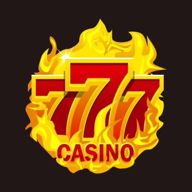 777 logo tasarım elemanları sembolü. Yangın kumarhanesi kavramı. Sıcak 777. Kumarhane simgesi.