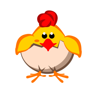 Çatlamış yumurtadan fırlayan tavuk bebek. Sevimli piliç. Turuncu arkaplanda izole edilmiş vektör illüstrasyonu