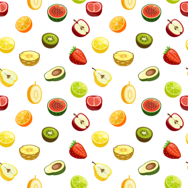 Şeffaf bir zemin üzerinde yarı meyve ve böğürtlen ile kusursuz desen