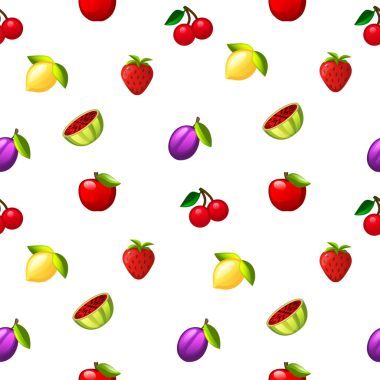 Şeffaf bir arka planda meyveler ve meyveler ile kusursuz yaz deseni