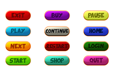 Şeffaf bir arkaplanda 2B oyun için renkli düğmeler kümesi
