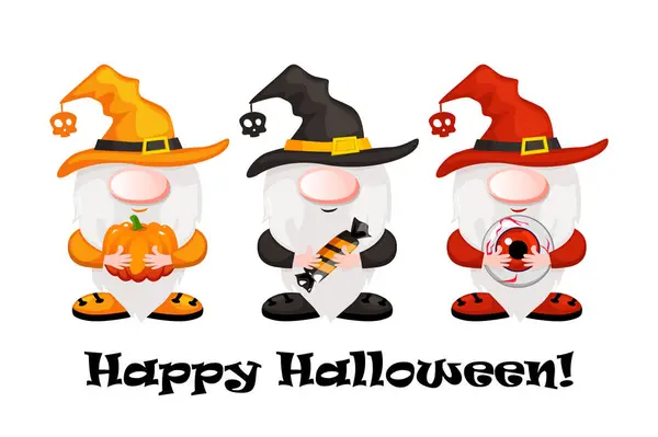 stock vector Cartoon Three Halloween gnomes. Happy Halloween. Vector illustration. Vector illustration.