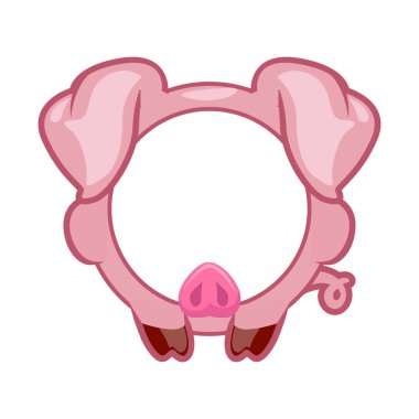 Yuvarlak domuz çerçevesi, oyun için çizgi film karakteri. Çocuklarınız için boş hayvan çerçevesi dekor, baskı veya çıkartmalar.