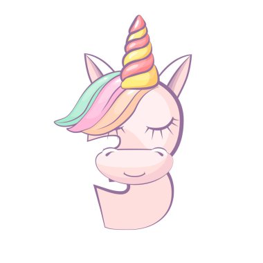 3 numaralı çizgi film, Unicorn gibi, figür üç. Hayvan konseptli bir sayı karikatürü. Eğitim kartlarınız, tebrik kartlarınız ya da oyununuz için kaligrafi, harf, tipografi.