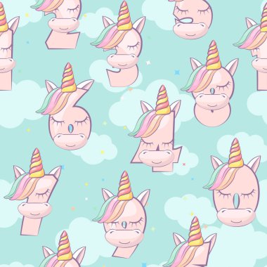 Mavi arka plandaki tek boynuzlu atlar gibi kusursuz desenli sayılar. Doğum günü partisi için şirin tek boynuzlu at numaraları. Eğitim kartlarınız, tebrik kartlarınız ya da oyununuz için kaligrafi, harf, tipografi.