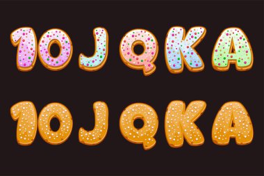 Bisküvi kurabiyeleri-10, J, Q, K ve A Bisküvileri gibi kart sembolleri Noel temalı kumar makineleriniz için iskambil sembolleri şeklindedir..