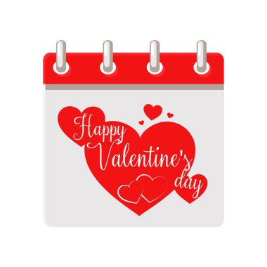 Kalpli Sevgililer Günü için takvim sayfası. Vektör karikatür tebrik kartı, etiket veya davet.