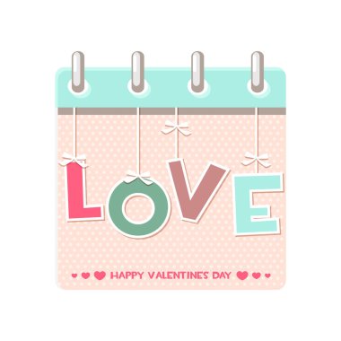 Sevgililer Günün kutlu olsun takvim sayfası. Vektör karikatür tebrik kartı, etiket veya davet.