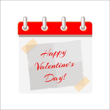 Çizim kâğıdı yapıştırmalı takvim sayfası ve yazıtlı Mutlu Sevgililer Günleri.