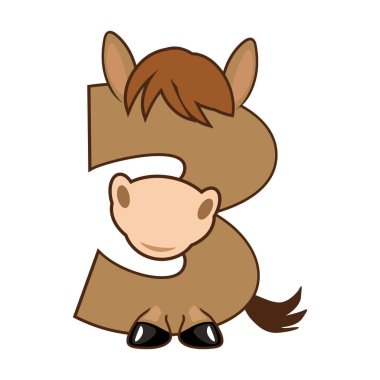 Funny Character Horse Number 3, figure Three. Cartoon of number with a animal concept. Calligraphy, lettering, typography for your Education cards or game. clipart