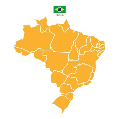 Orange map of Brazil divided into states and territories. White flat map with black borders on a white background. Highly detailed. clipart