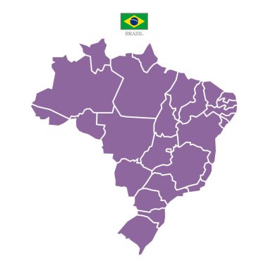 Purple map of Brazil divided into states and territories. White flat map with black borders on a white background. Highly detailed. clipart