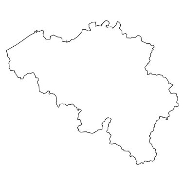 Belçika 'nın bayraklı haritasının vektör çizimi. Beyaz arka planda siyah kenarlı beyaz düz bir harita. Son derece detaylı.