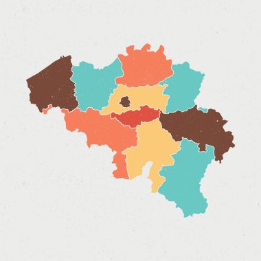 Belçika 'nın eski bir haritasının çizimi. Beyaz arka planda kenarları olan beyaz düz bir harita, renkli. Son derece detaylı.